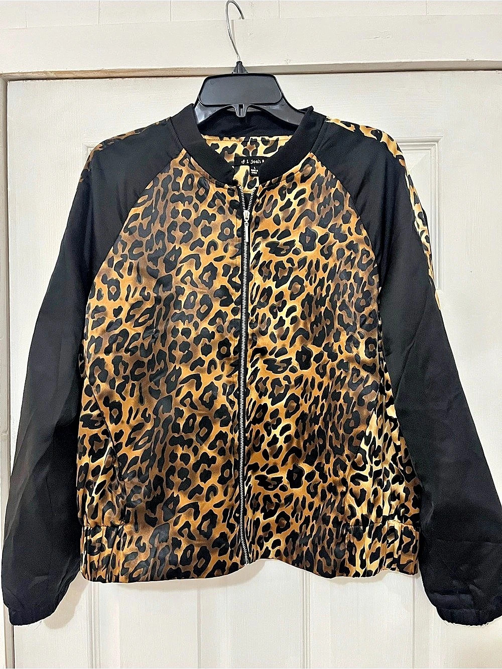 I Joah Leopard Print Satin Bomber Jacket Brown & Black